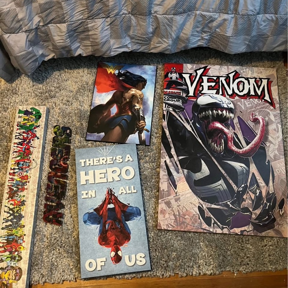 Avenger Venom and Superhero Wall Art Set - Red, Black, Blue
